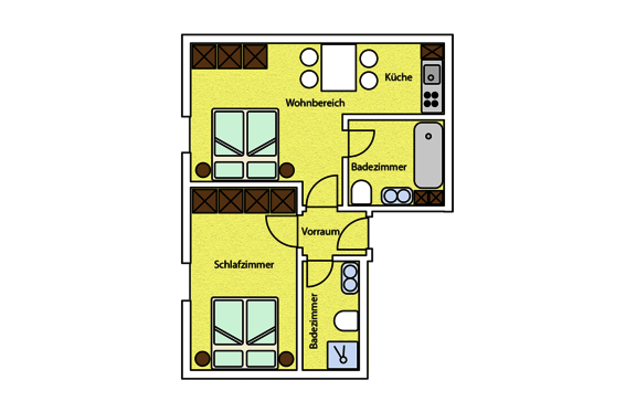 2-Raum-Luxus-Appartement ohne Balkon (max. 4 Pers.)